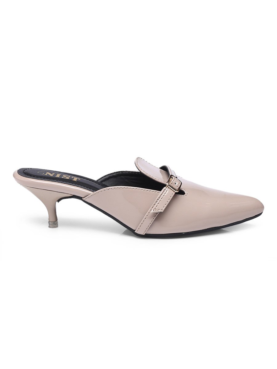 Buckle Detail Pointed Toe Kitten Heel Mules