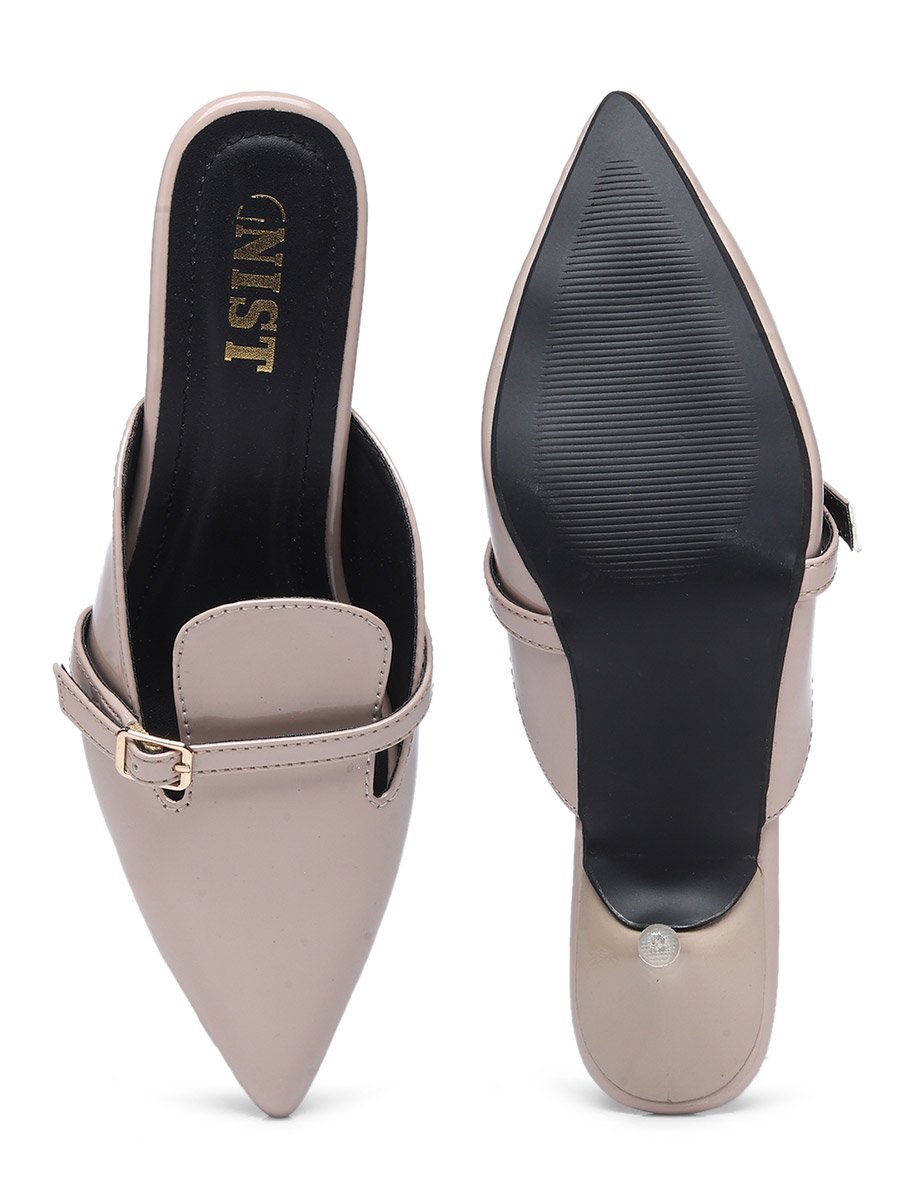 Buckle Detail Pointed Toe Kitten Heel Mules
