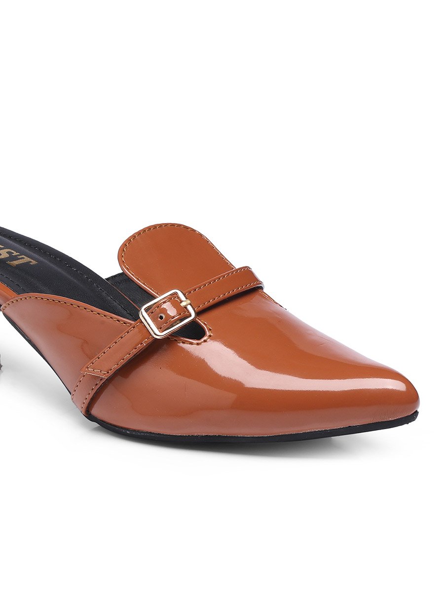 Buckle Detail Pointed Toe Kitten Heel Mules