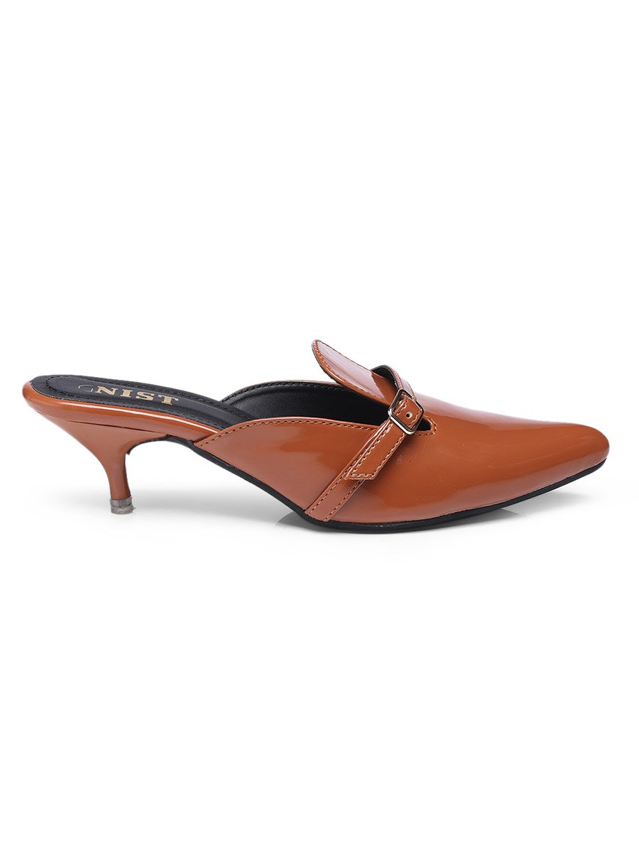 Buckle Detail Pointed Toe Kitten Heel Mules