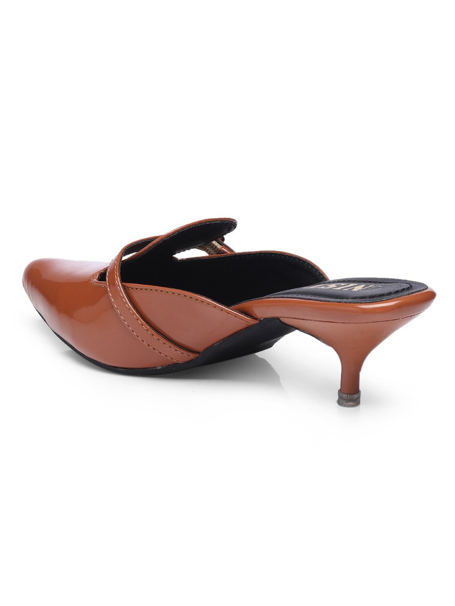 Buckle Detail Pointed Toe Kitten Heel Mules