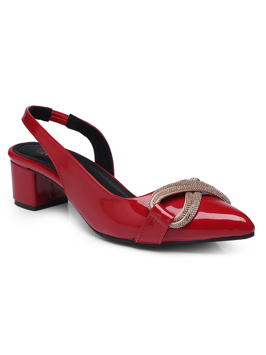 Embellished Pointed Toe Block Heel Slingback Shoes