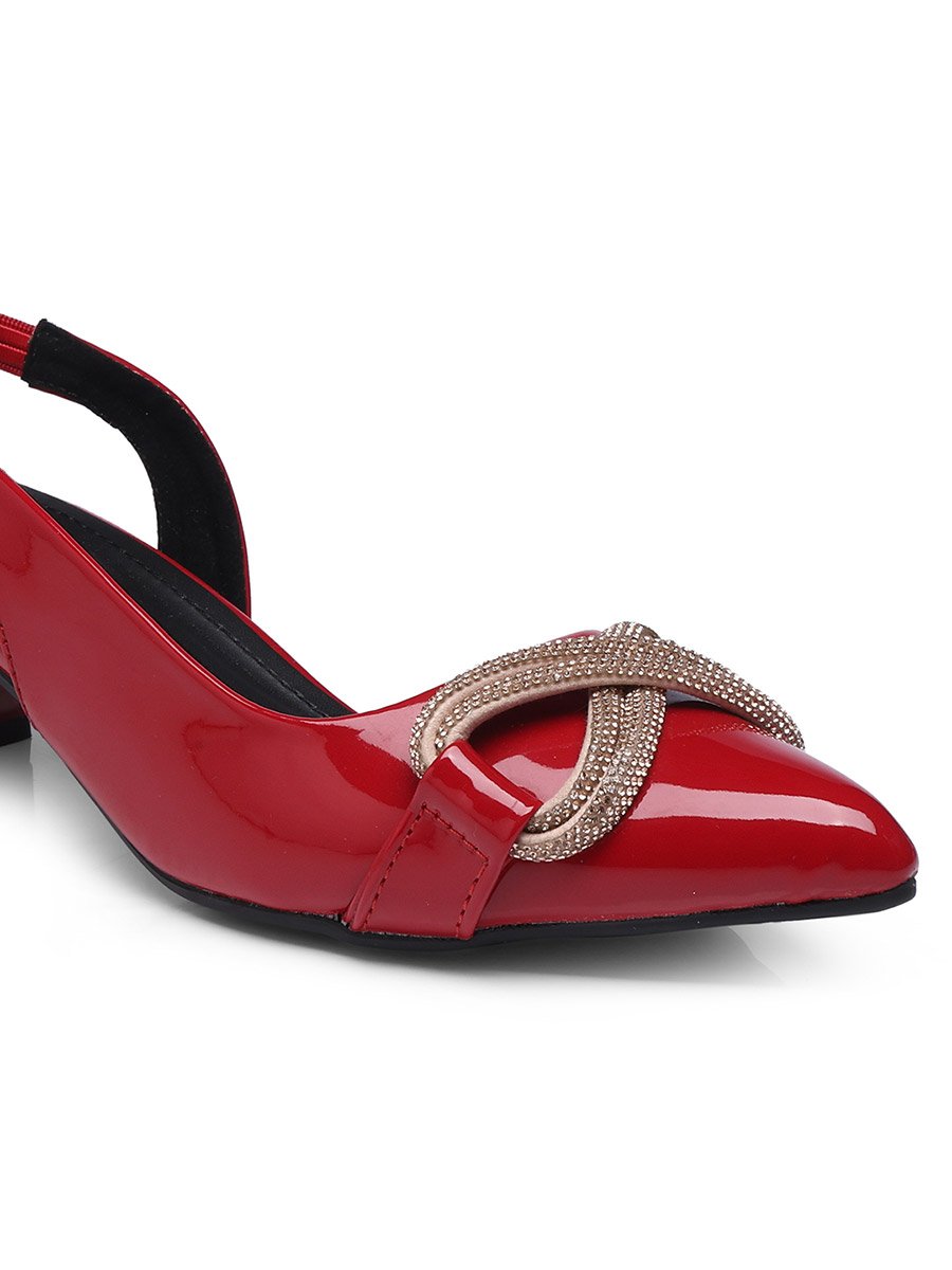 Embellished Pointed Toe Block Heel Slingback Shoes