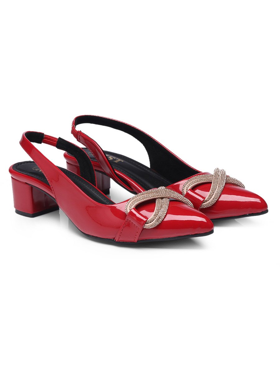 Embellished Pointed Toe Block Heel Slingback Shoes