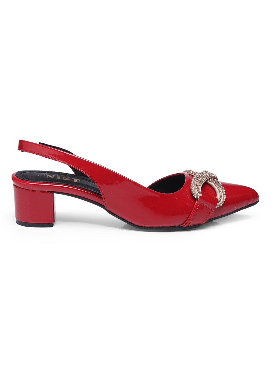Embellished Pointed Toe Block Heel Slingback Shoes
