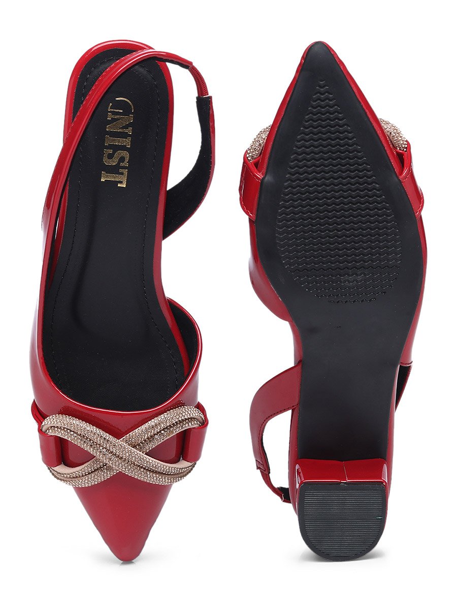Embellished Pointed Toe Block Heel Slingback Shoes