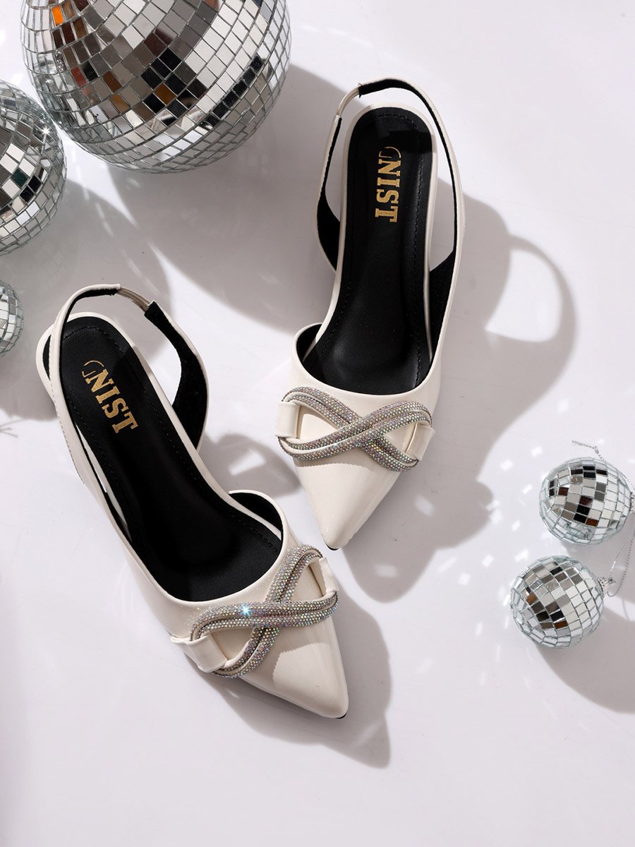 Embellished Pointed Toe Block Heel Slingback Shoes