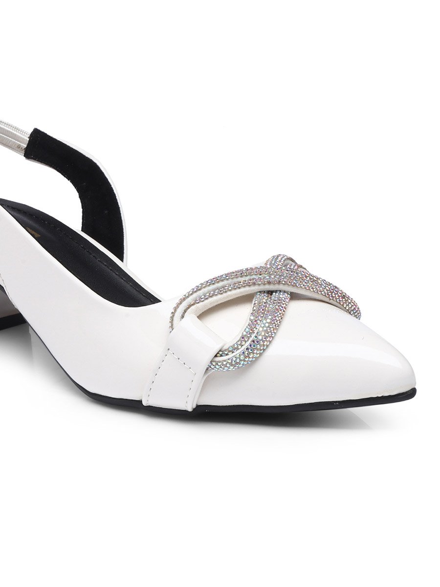 Embellished Pointed Toe Block Heel Slingback Shoes