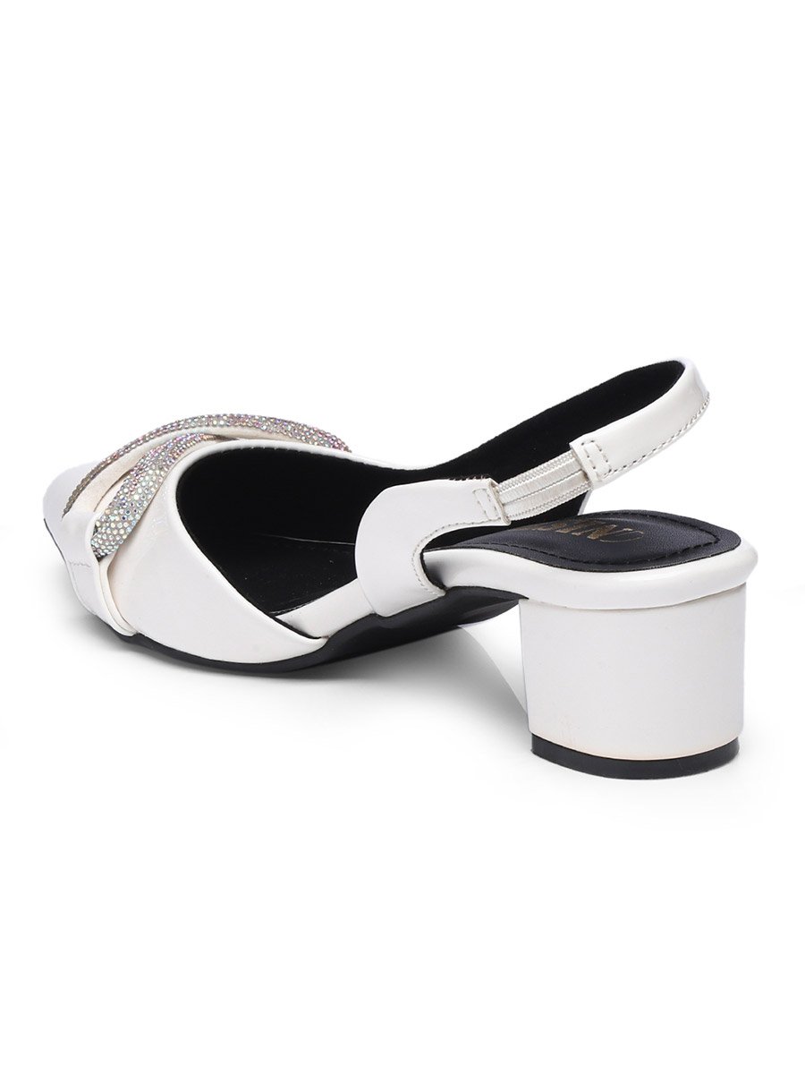 Embellished Pointed Toe Block Heel Slingback Shoes