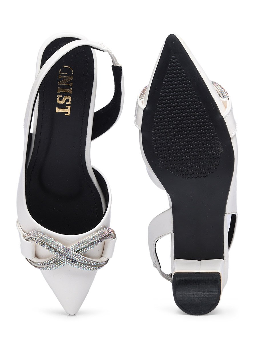 Embellished Pointed Toe Block Heel Slingback Shoes