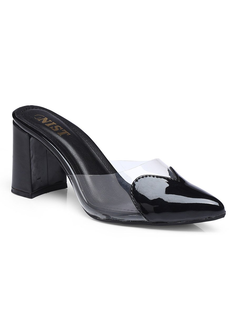 Transparent Pointed Toe Block Heel Mules