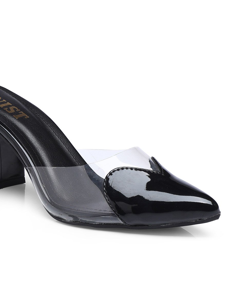 Transparent Pointed Toe Block Heel Mules