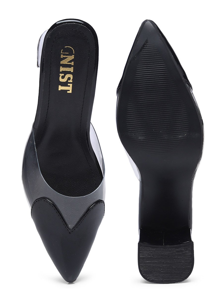 Transparent Pointed Toe Block Heel Mules