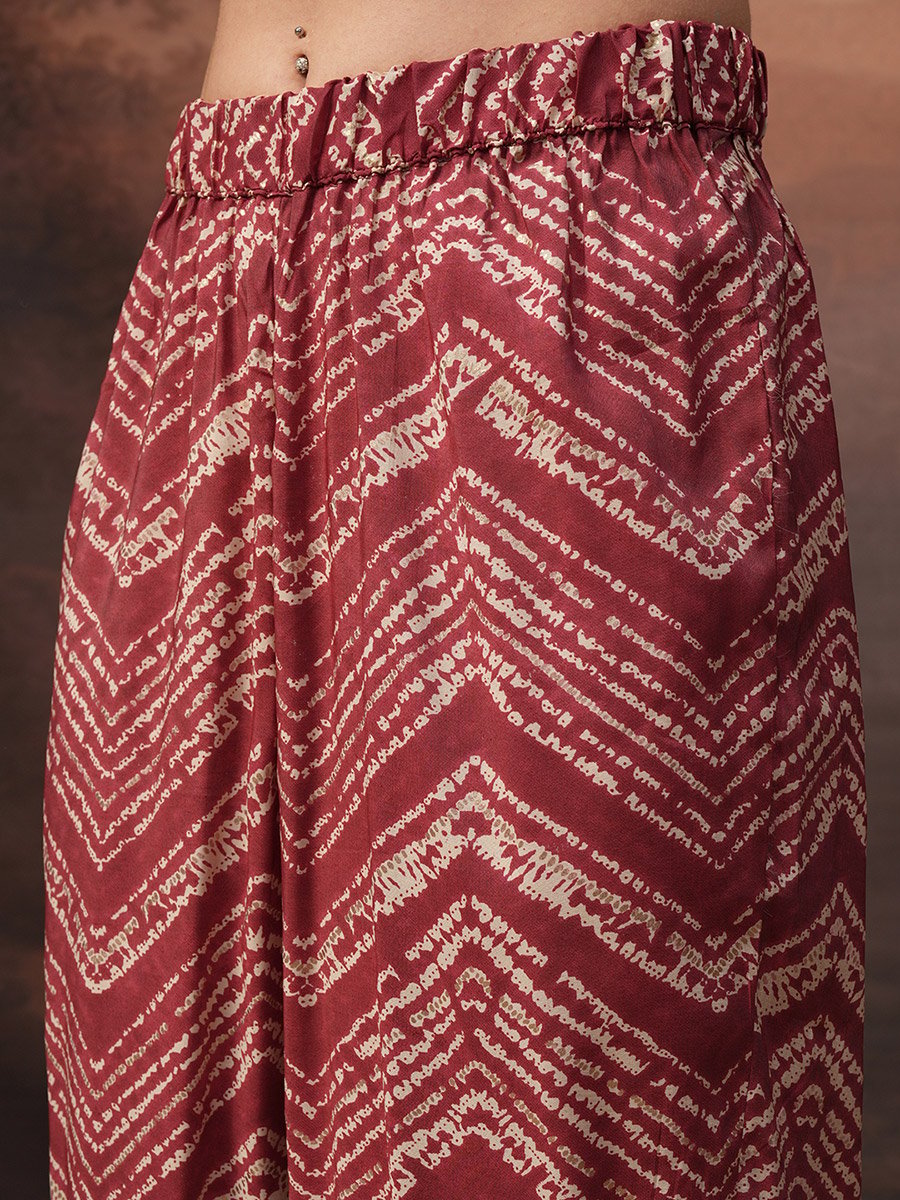 Printed V-Neck Lace Trims Tunic with Trousers Co-Ords