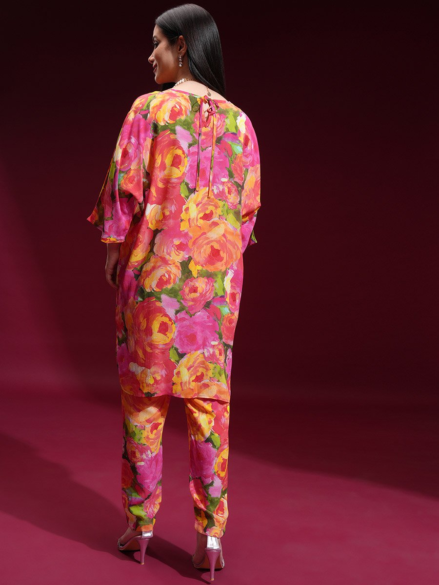 Floral Printed V Neck Tunic and Trousers Co-Ords