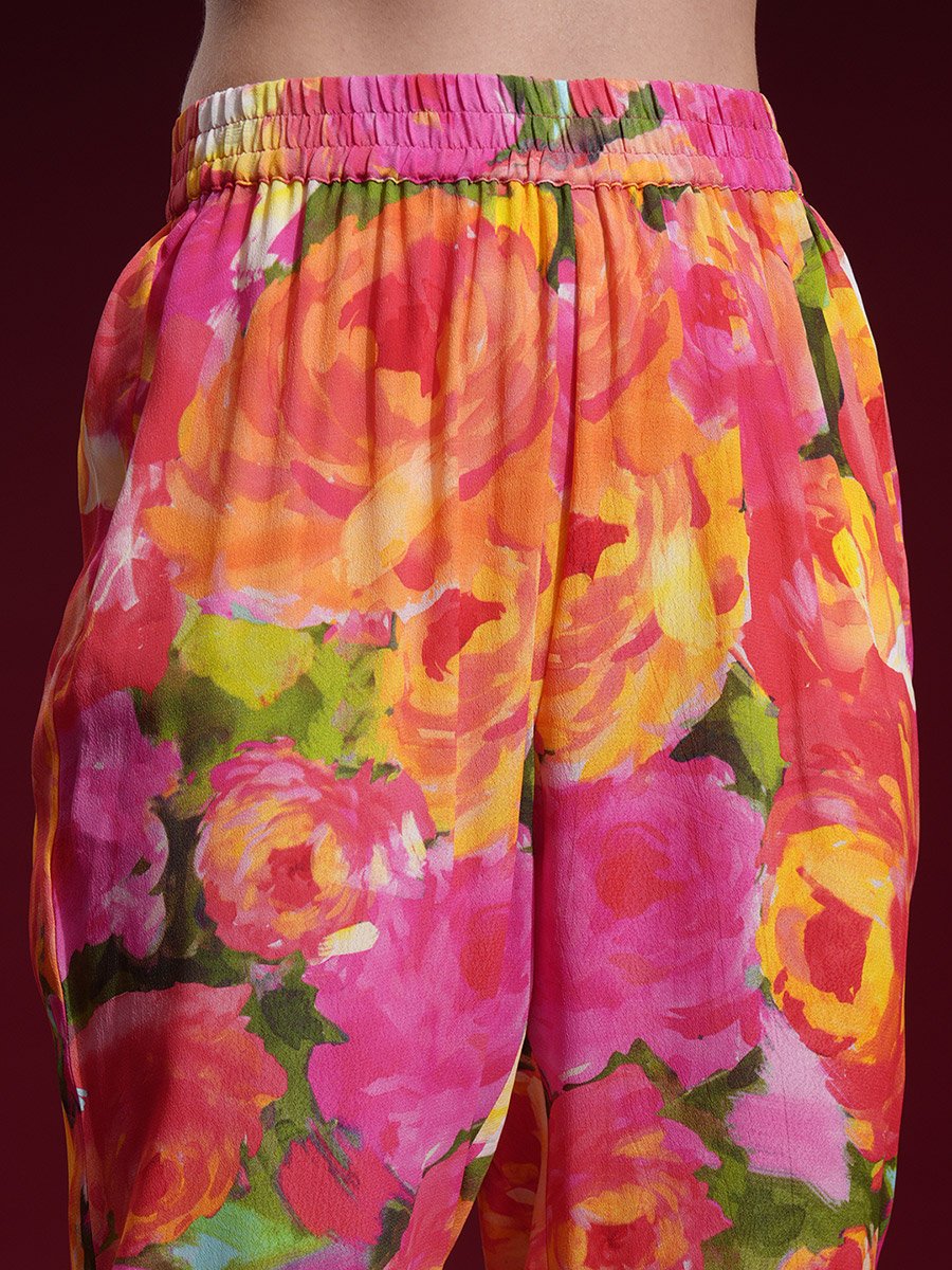 Floral Printed V Neck Tunic and Trousers Co-Ords