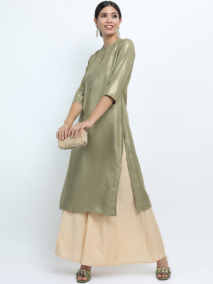 Women Olive Green Solid Kurta