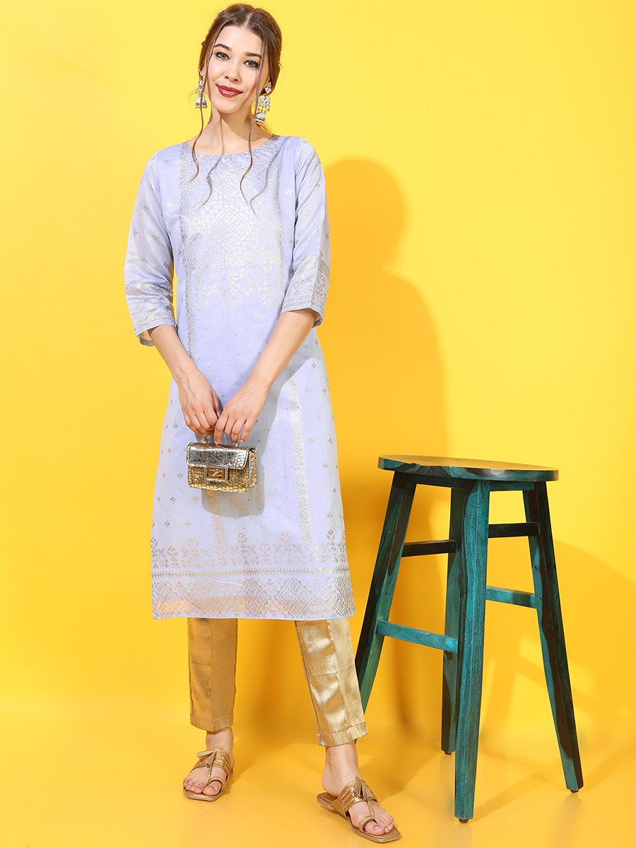 Women Blue Ethnic Motifs Printed Kurta