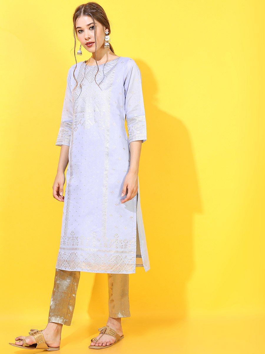 Women Blue Ethnic Motifs Printed Kurta