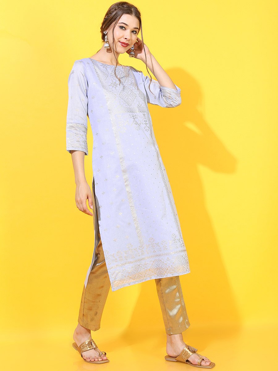 Women Blue Ethnic Motifs Printed Kurta