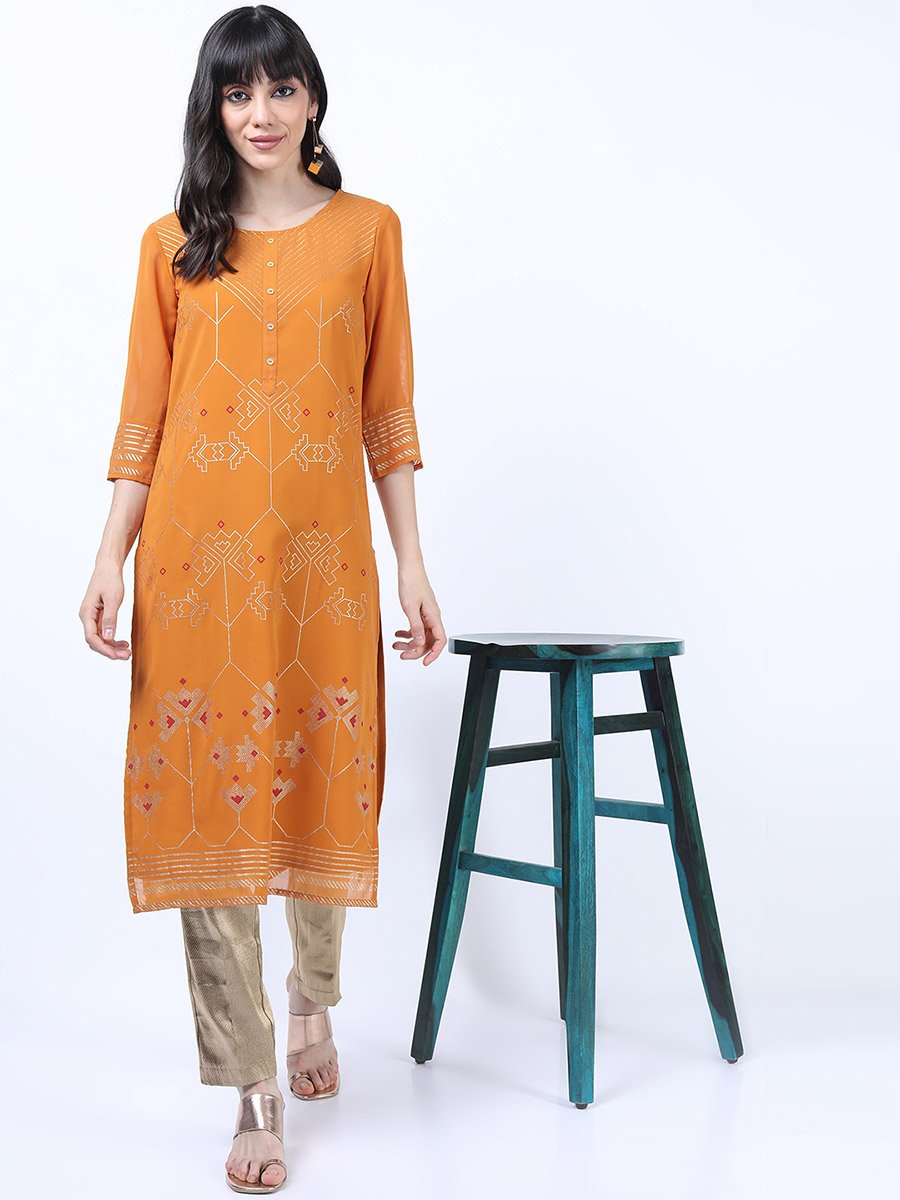 Women Brown Ethnic Motifs Printed Straight Kurta