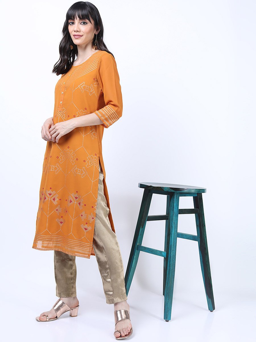 Women Brown Ethnic Motifs Printed Straight Kurta