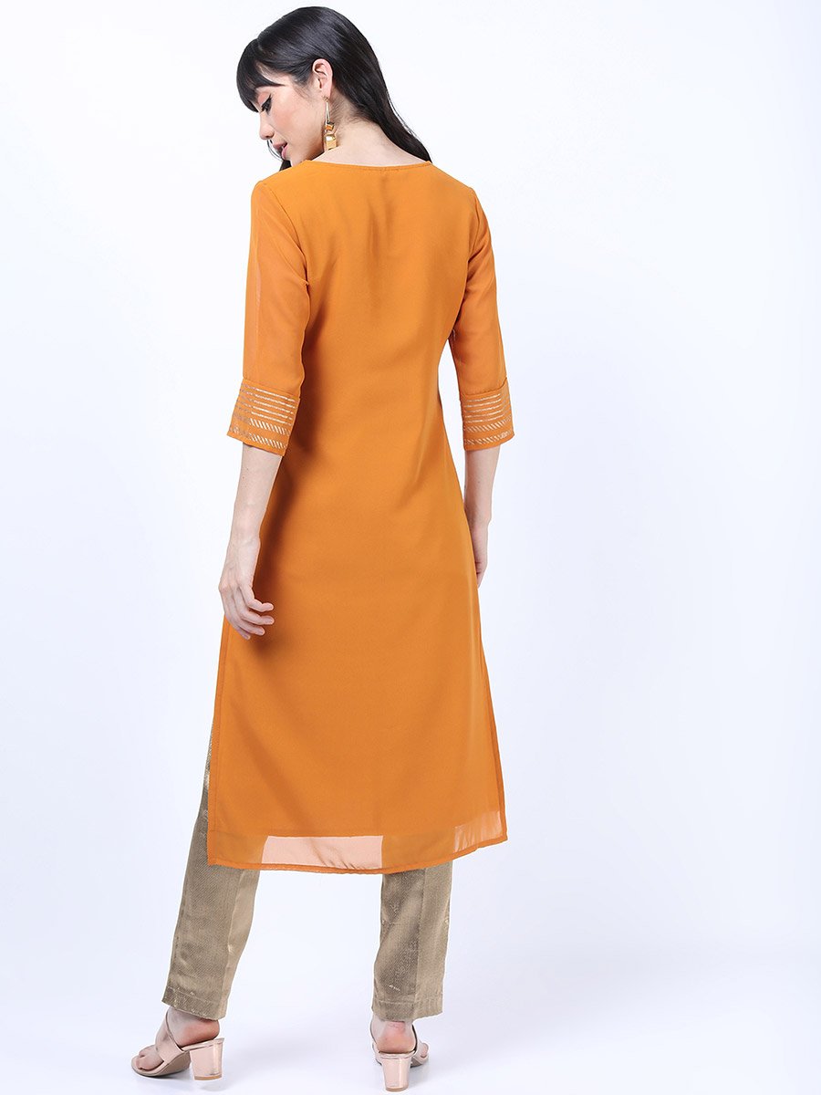 Women Brown Ethnic Motifs Printed Straight Kurta