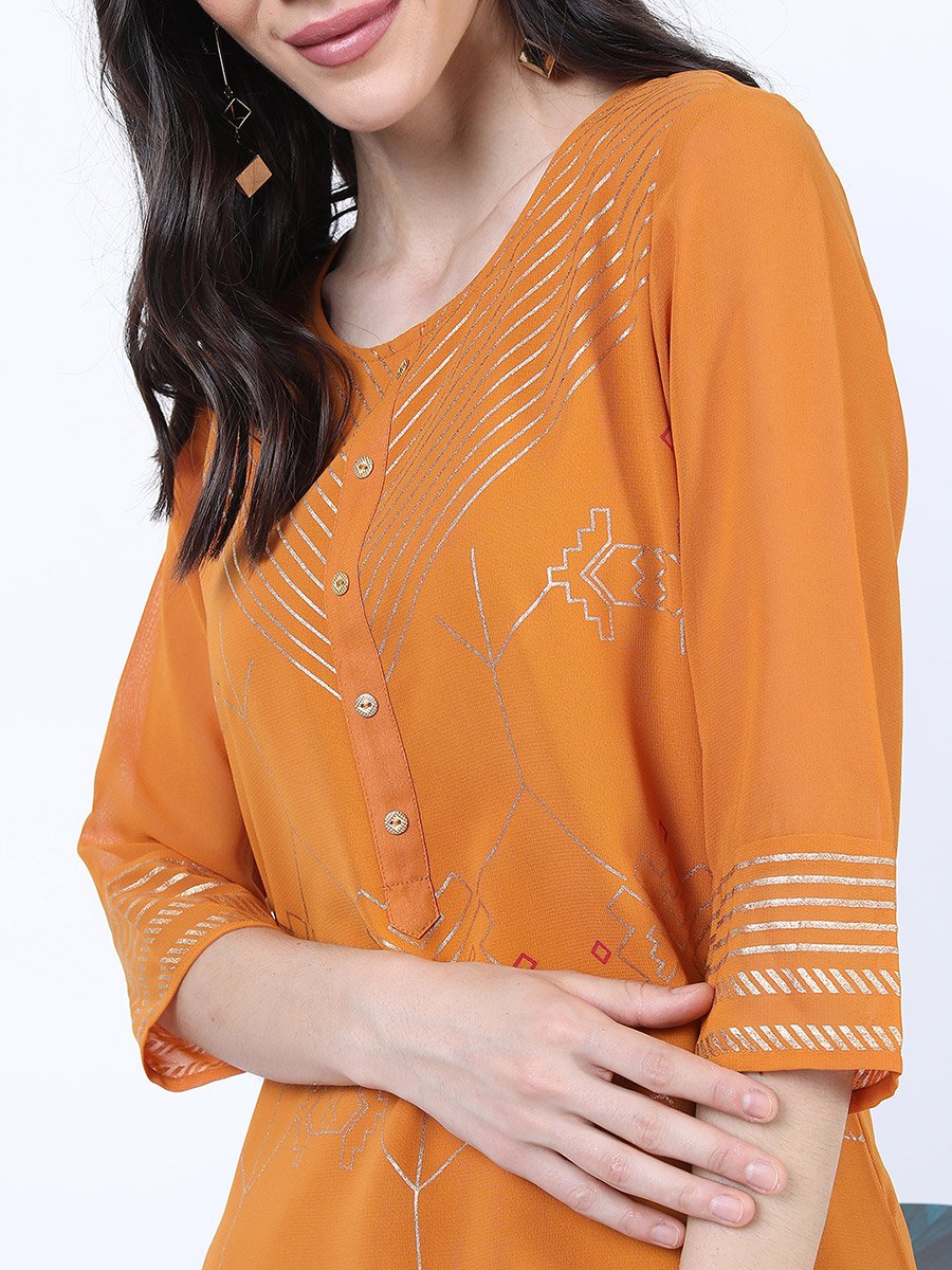 Women Brown Ethnic Motifs Printed Straight Kurta
