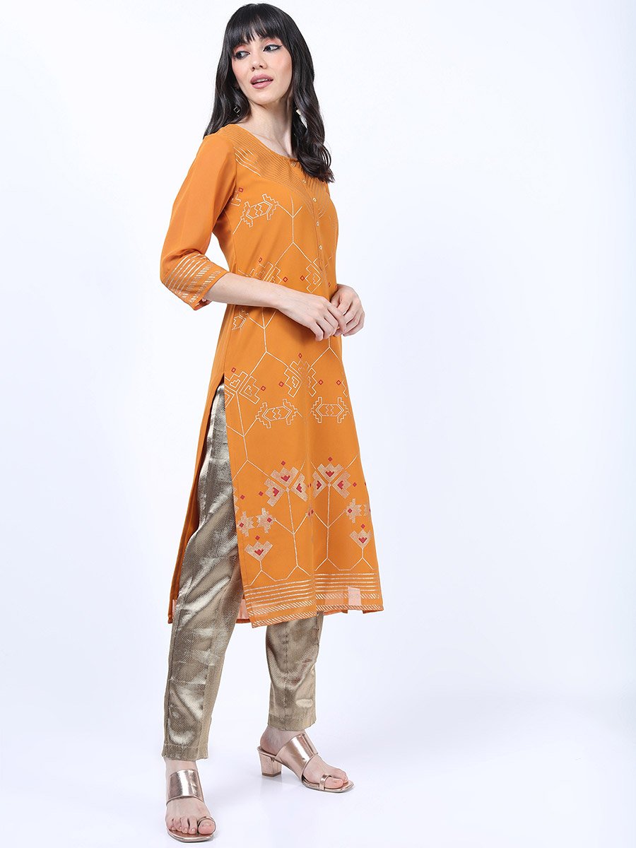 Women Brown Ethnic Motifs Printed Straight Kurta