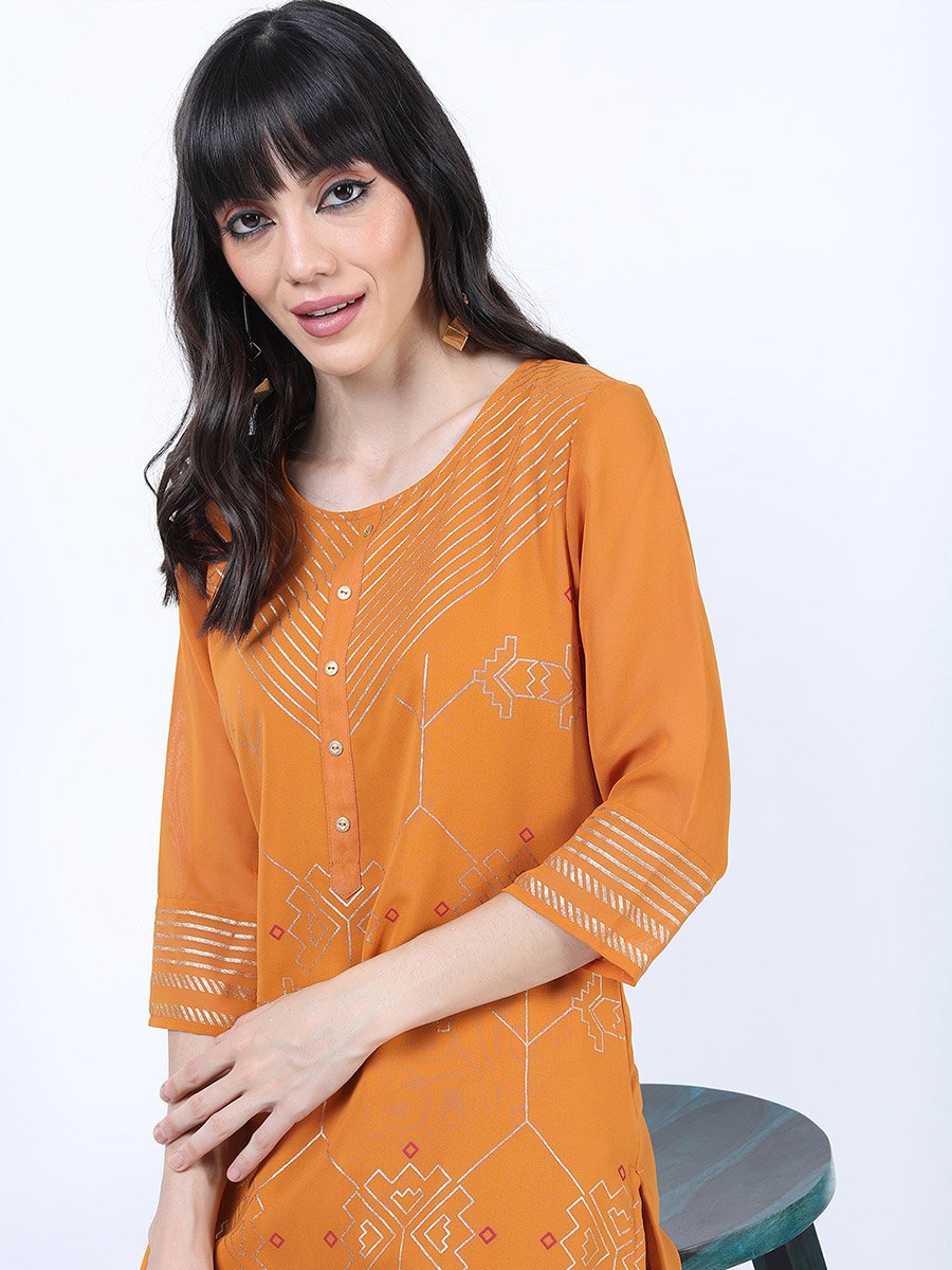 Women Brown Ethnic Motifs Printed Straight Kurta