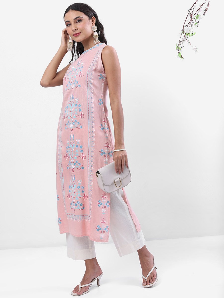 Round Neck Floral Printed Straight Kurta