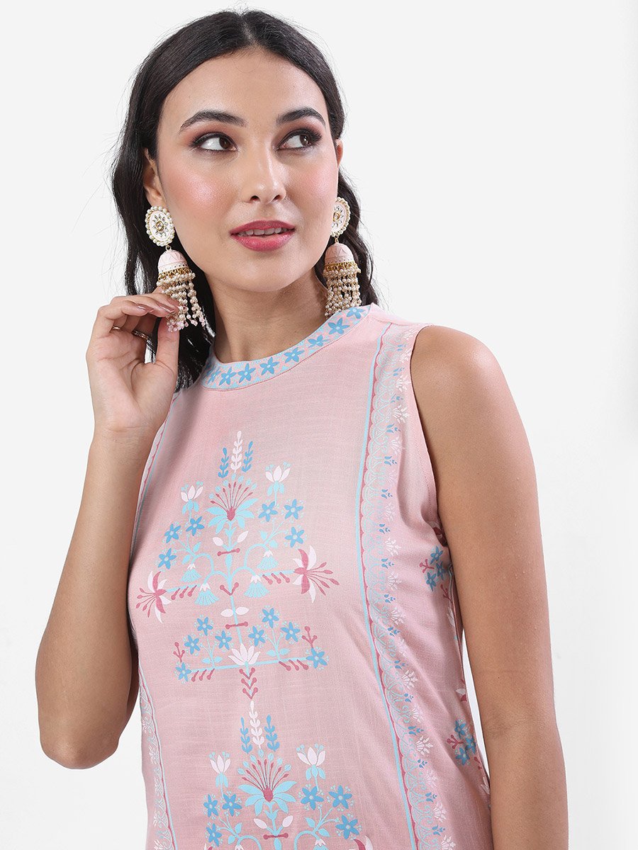 Round Neck Floral Printed Straight Kurta