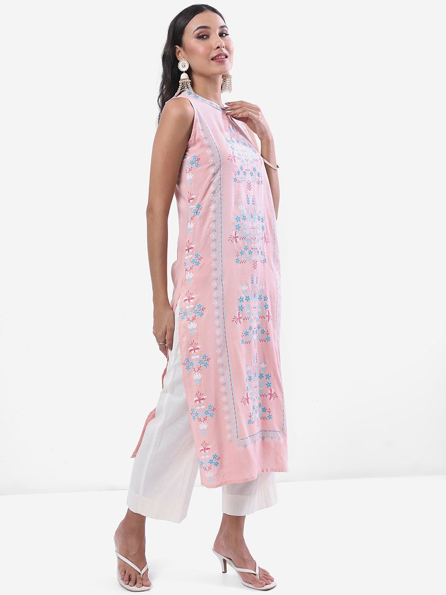 Round Neck Floral Printed Straight Kurta
