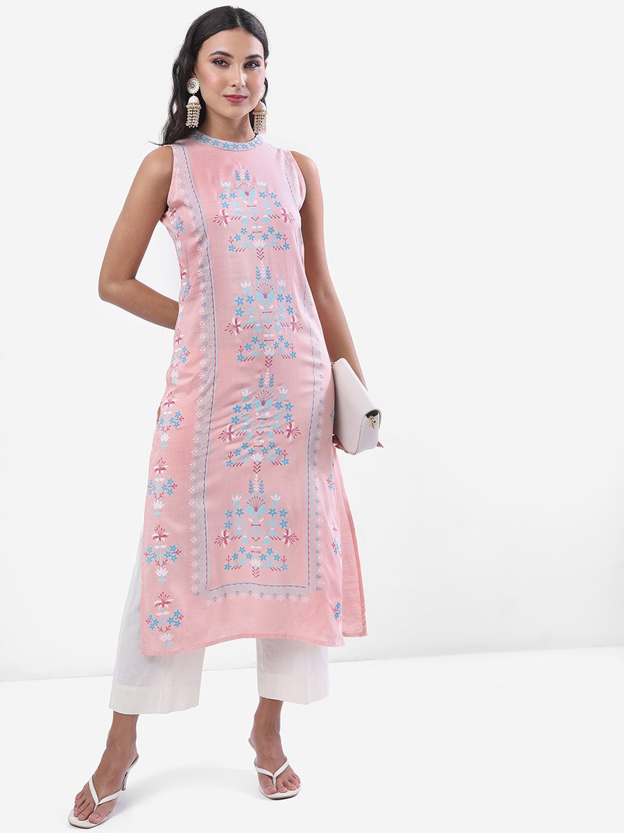 Round Neck Floral Printed Straight Kurta