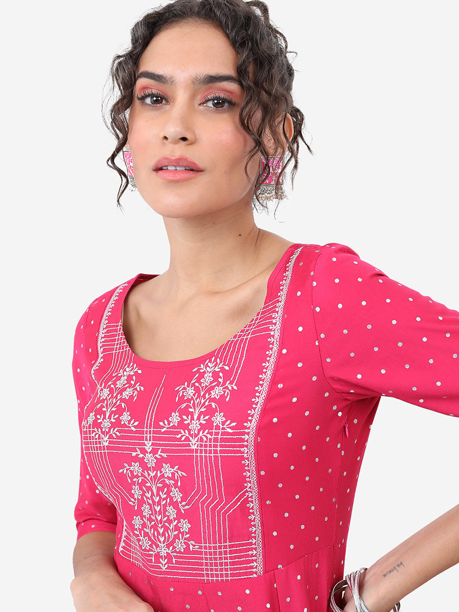 Pink and White Floral Embroidered Anarkali Kurta