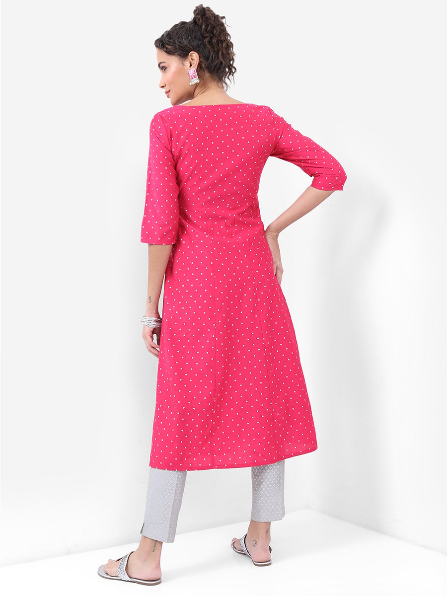 Pink and White Floral Embroidered Anarkali Kurta