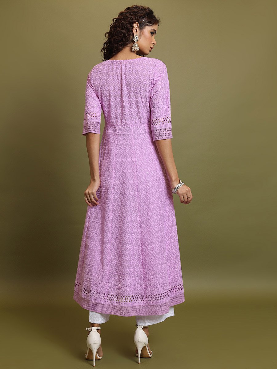 Geometric Embroidered Thread Work Anarkali Kurta