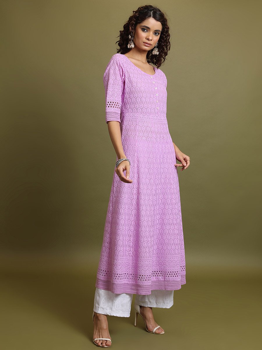 Geometric Embroidered Thread Work Anarkali Kurta