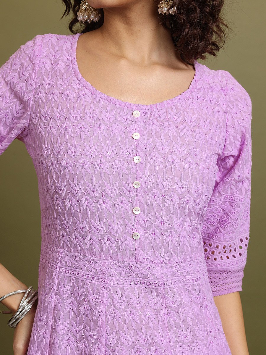Geometric Embroidered Thread Work Anarkali Kurta
