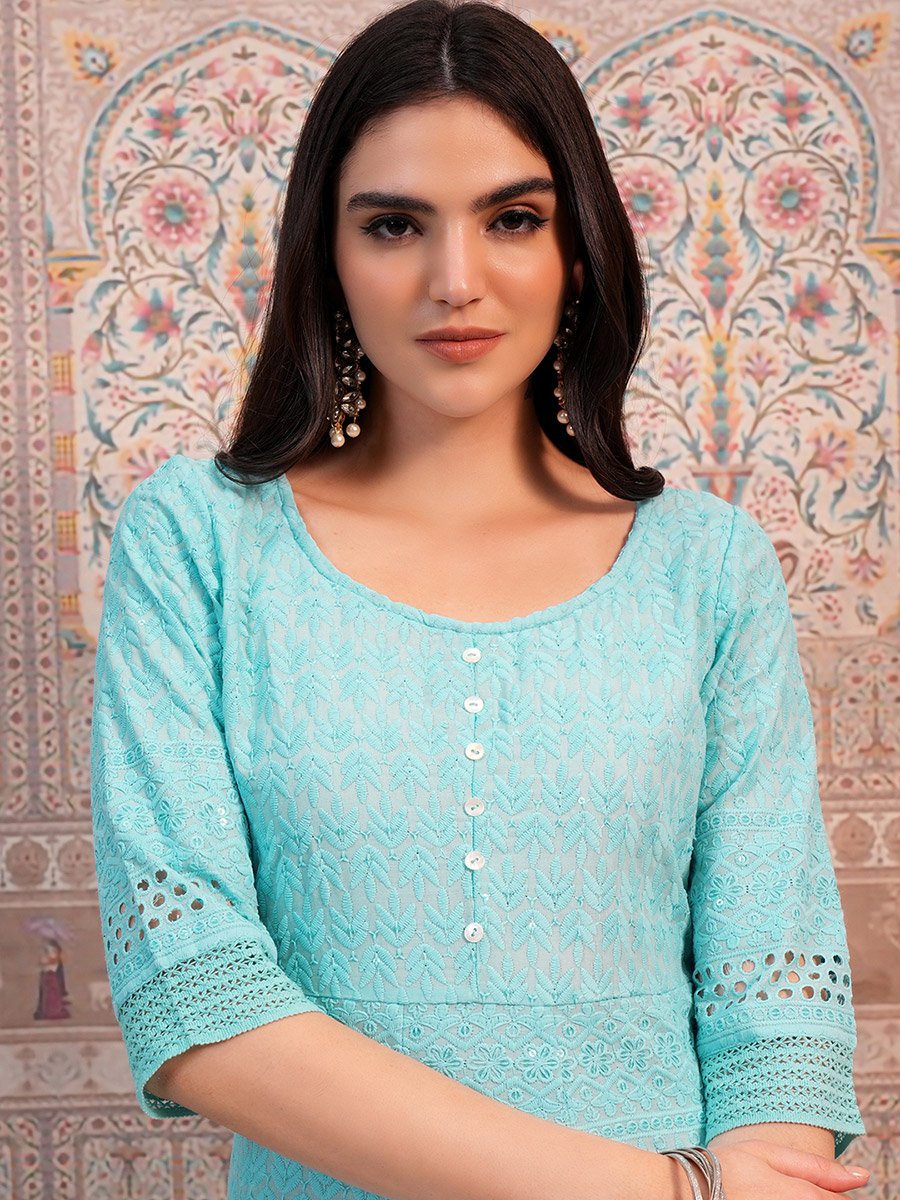 Blue Ethnic Motifs Embroidered Sequined Anarkali Kurta