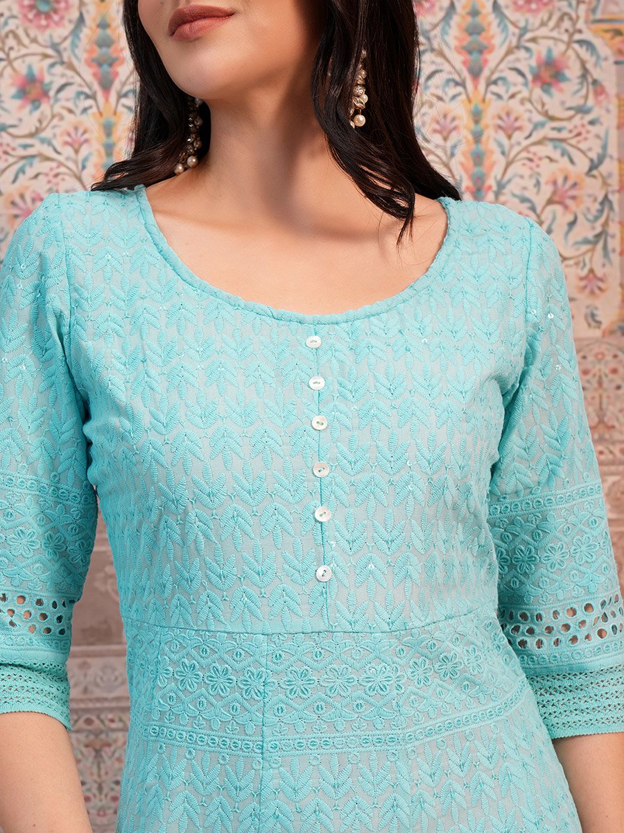 Blue Ethnic Motifs Embroidered Sequined Anarkali Kurta