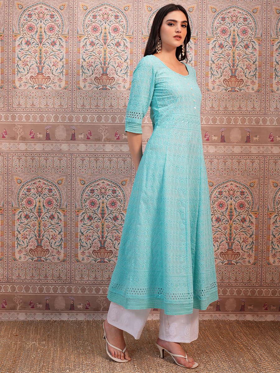 Blue Ethnic Motifs Embroidered Sequined Anarkali Kurta