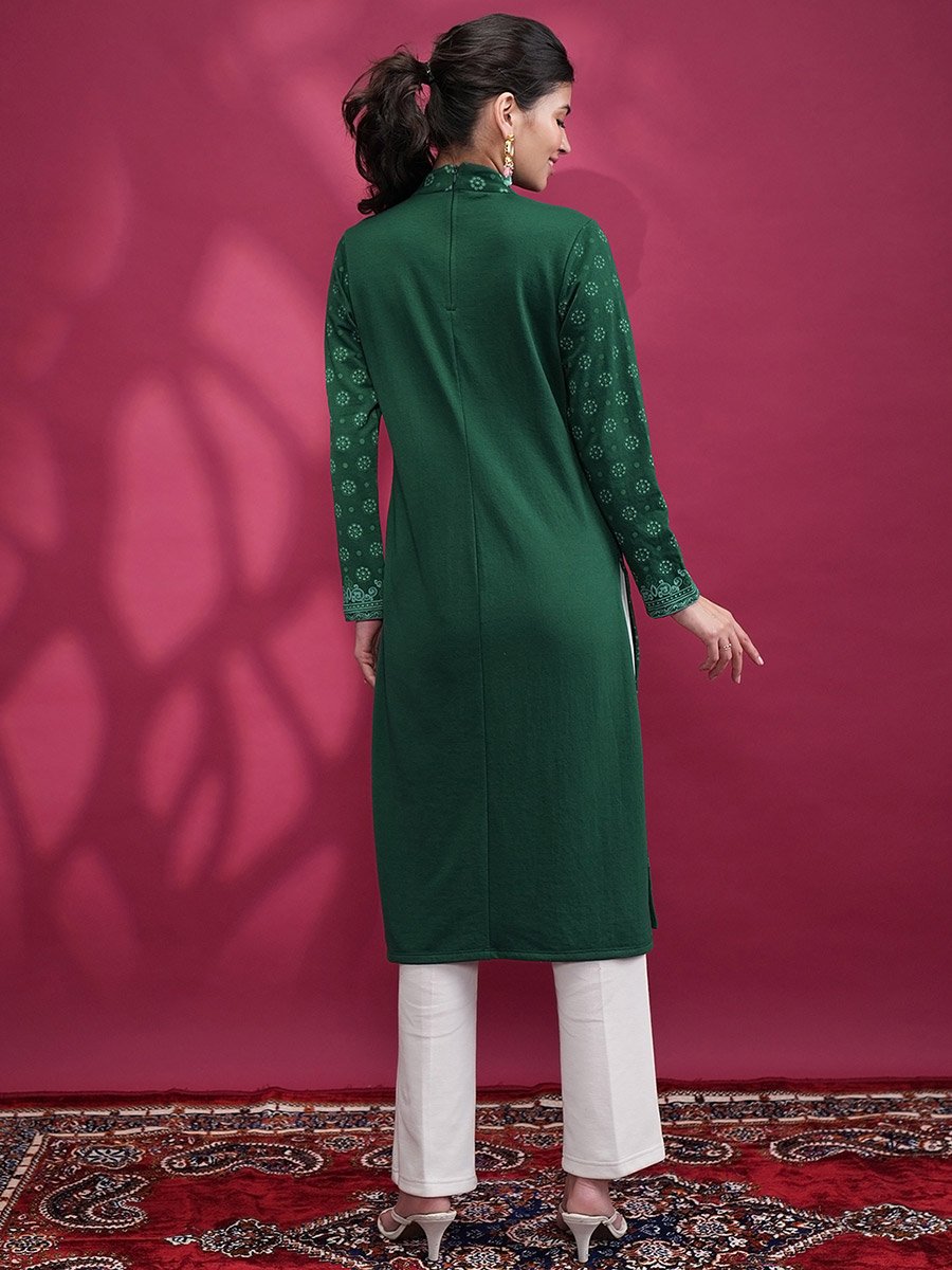 High Neck Ethnic Motifs Thread Work Kurta