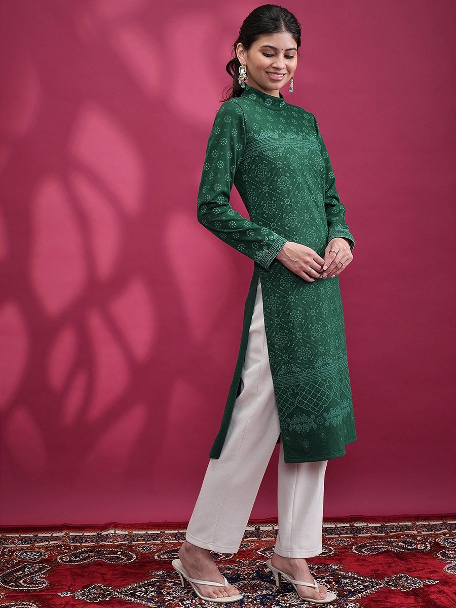 High Neck Ethnic Motifs Thread Work Kurta