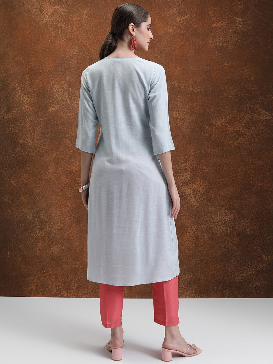 Ethnic Motifs Yoke Design Pleated Mirror Work A-Line Kurta
