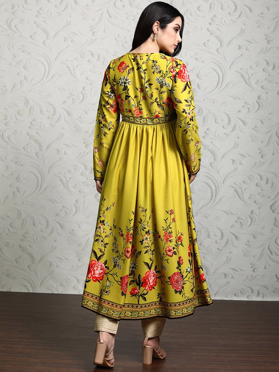 Women Green Floral Printed Anarkali Kurta