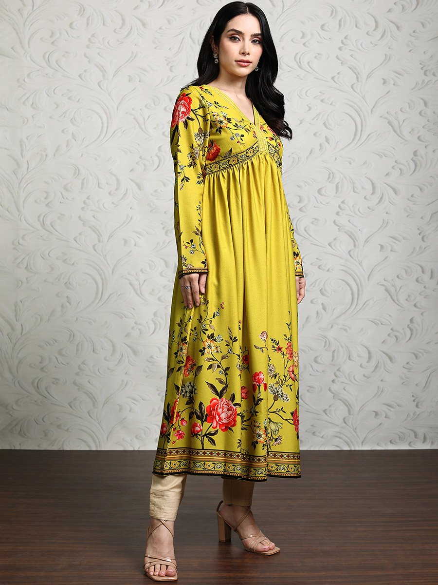 Women Green Floral Printed Anarkali Kurta