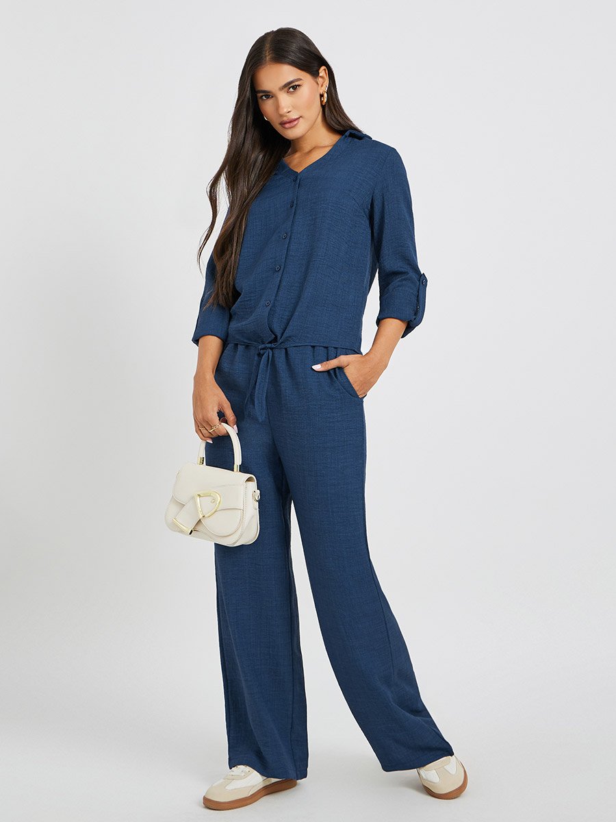 Solid Elasticated Waistband Wide Leg Pants