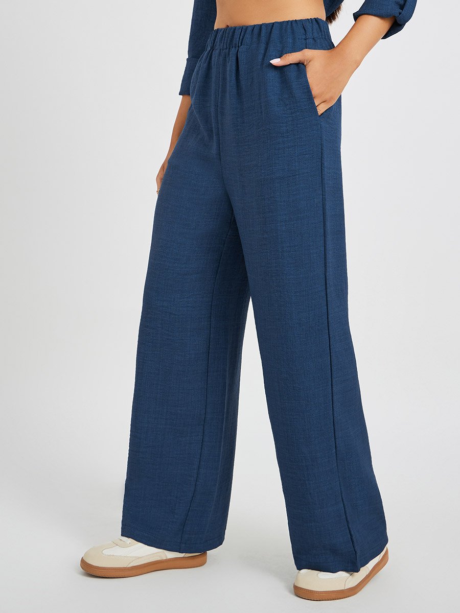 Solid Elasticated Waistband Wide Leg Pants