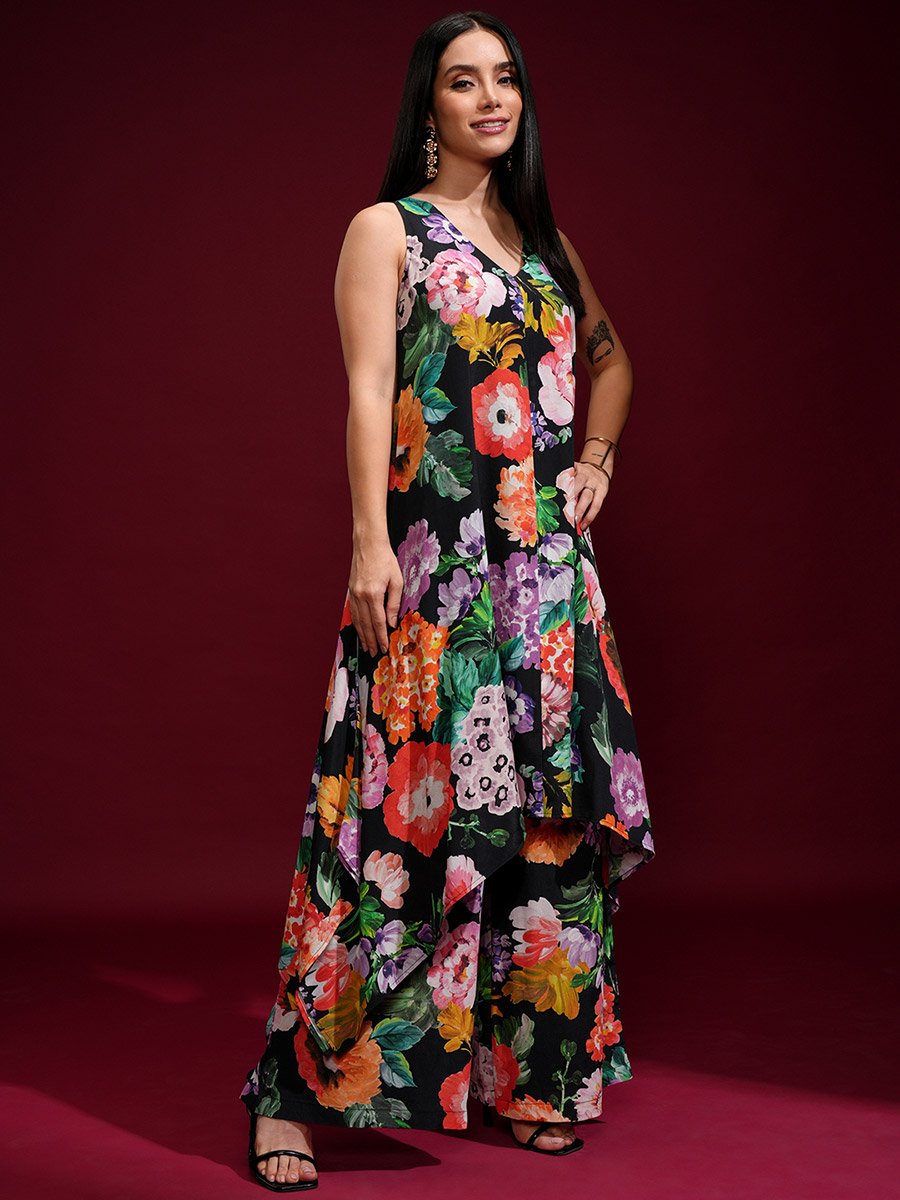 Floral Printed Sleeveless Tunic and Pants Co-Ords